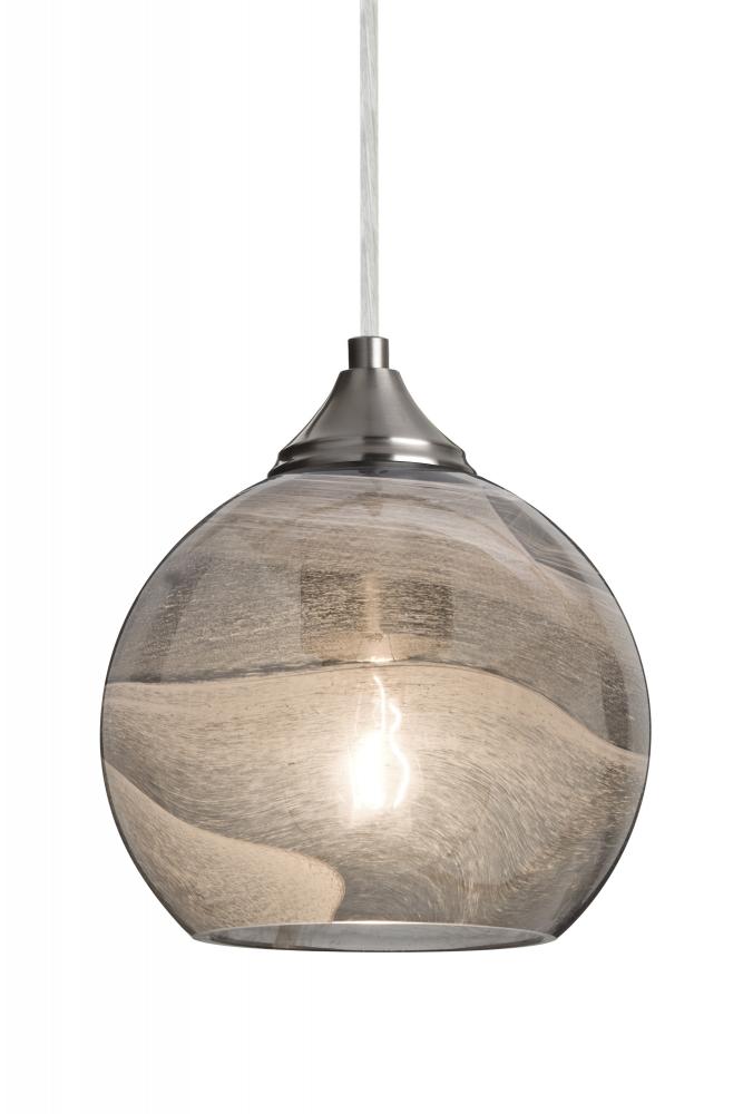 Besa, Jilly Cord Pendant, Vapor Smoke, Satin Nickel Finish, 1x60W Medium Base