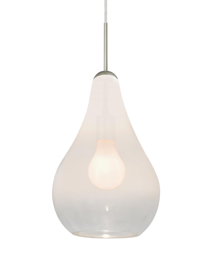 Besa, Leon Cord Pendant, Milky White/Clear, Satin Nickel Finish, 1x60W Medium base