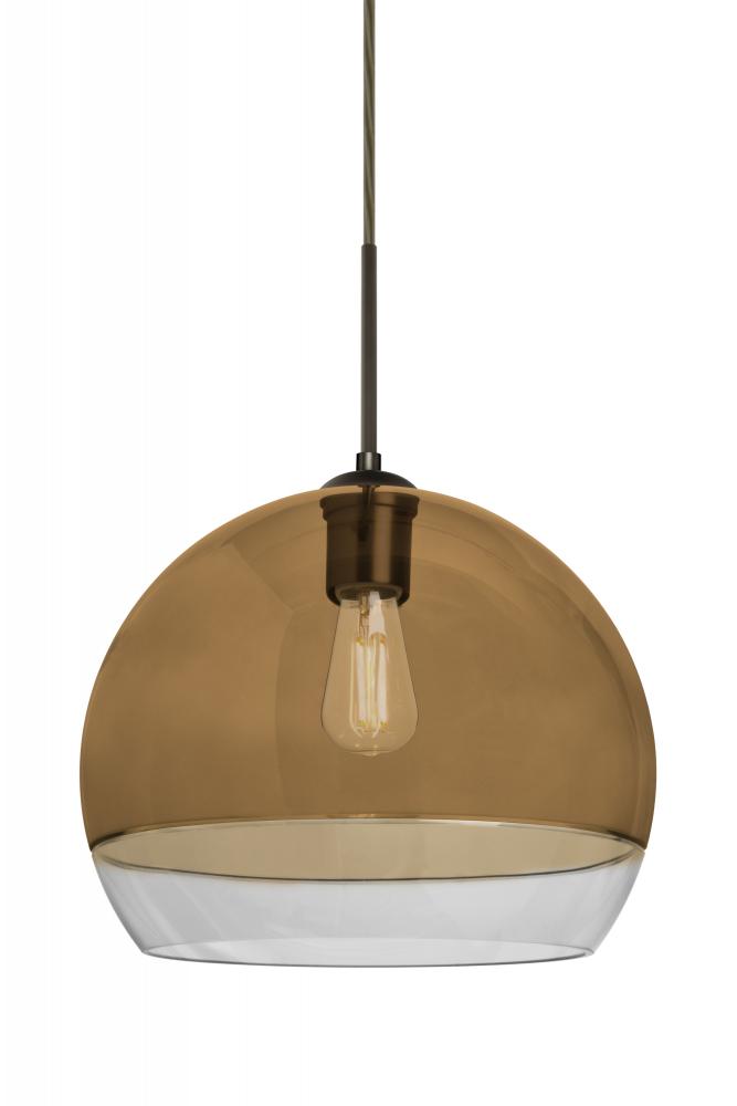 Besa, Ally 12 Cord Pendant, Amber/Clear, Bronze Finish, 1x5W LED Filament