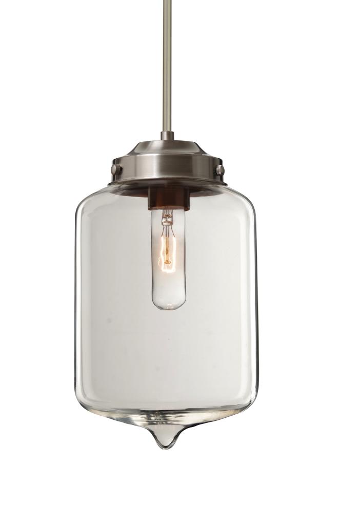 Besa Olin Stem Pendant Satin Nickel Clear 1x60W Medium Base T10