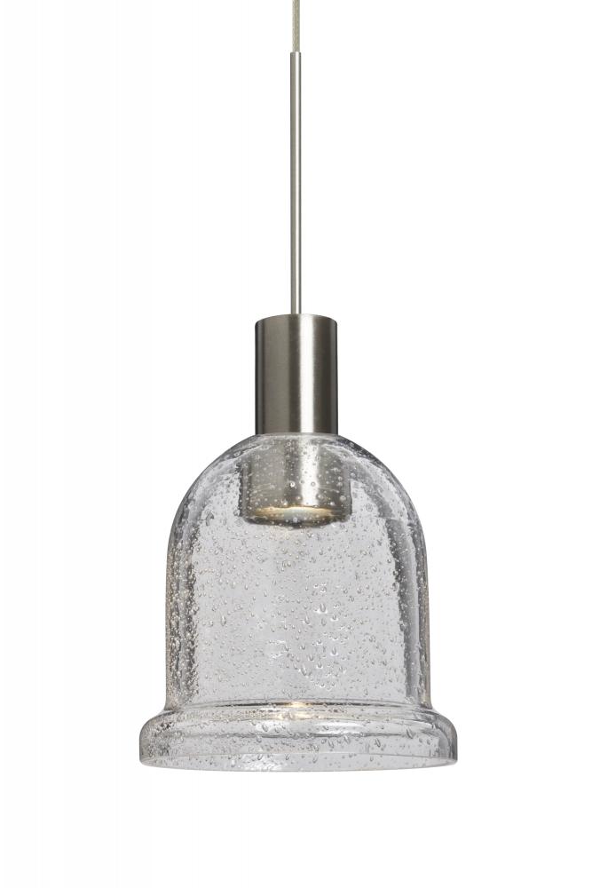 Besa, Kiba Cord Pendant, Clear Bubble, Satin Nickel Finish, 1x3W LED