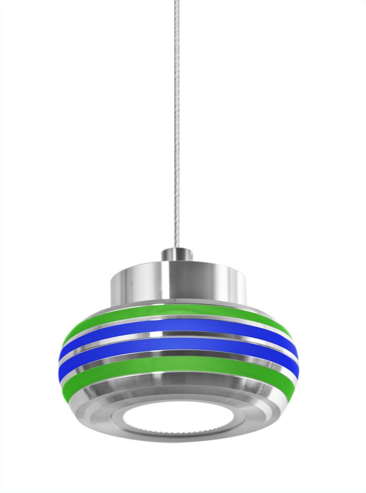 Besa, Flower Cord Pendant, Green/Blue, Satin Nickel Finish, 1x6W LED