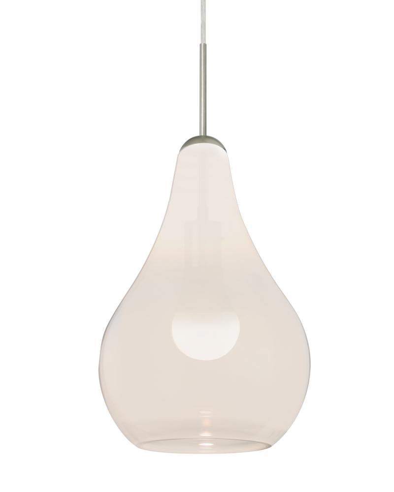 Besa, Leon Cord Pendant for Multiport Canopy, Milky White, Satin Nickel Finish, 1x9W