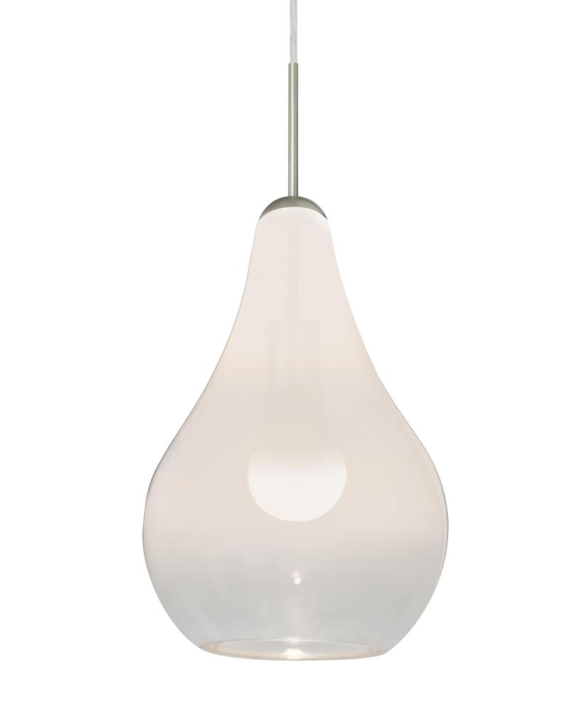 Besa, Leon Cord Pendant for Multiport Canopy, Milky White/Clear, Satin Nickel Finish,