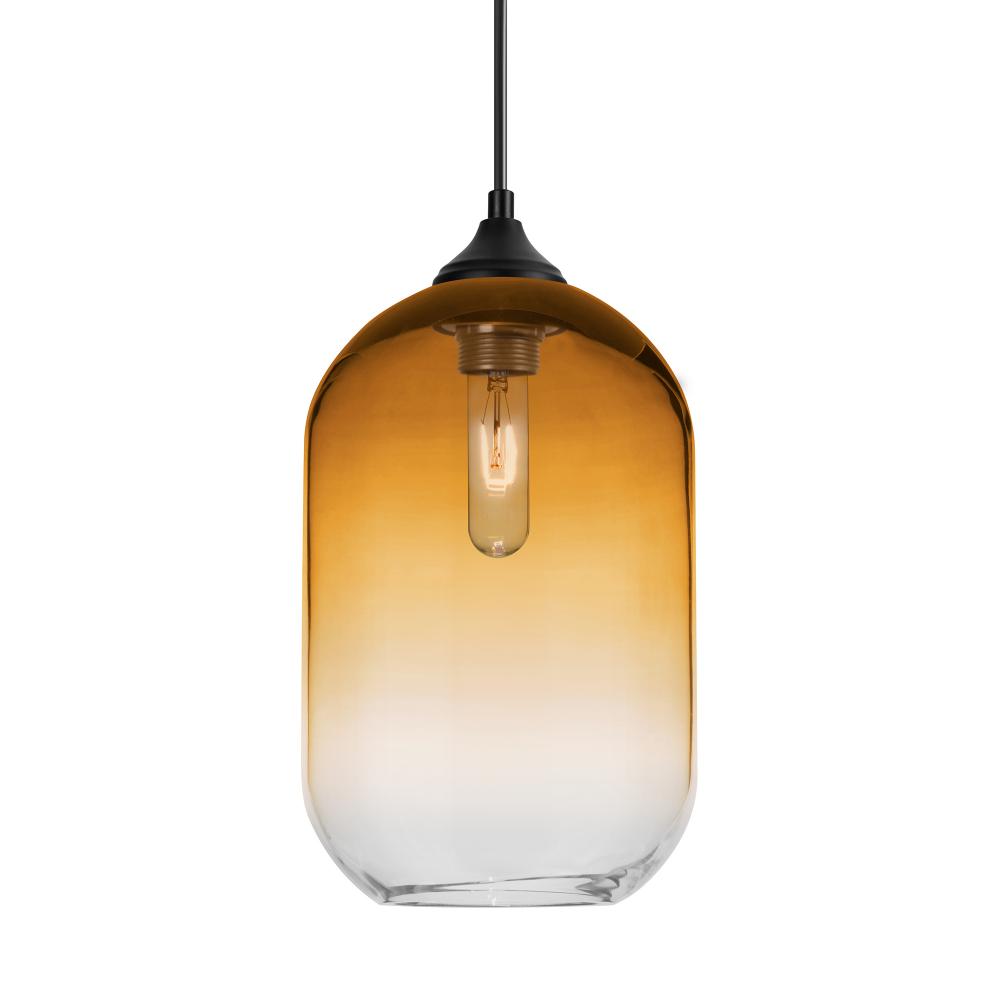 Besa, Omega 12 Outdoor Pendant,Amber/Clear, Black Finish, 1x60W E26 Base