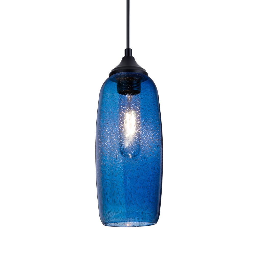 Besa, Pinot 9 Outdoor Pendant, Blue Bubble, Black FInish 1x60W E26 Base