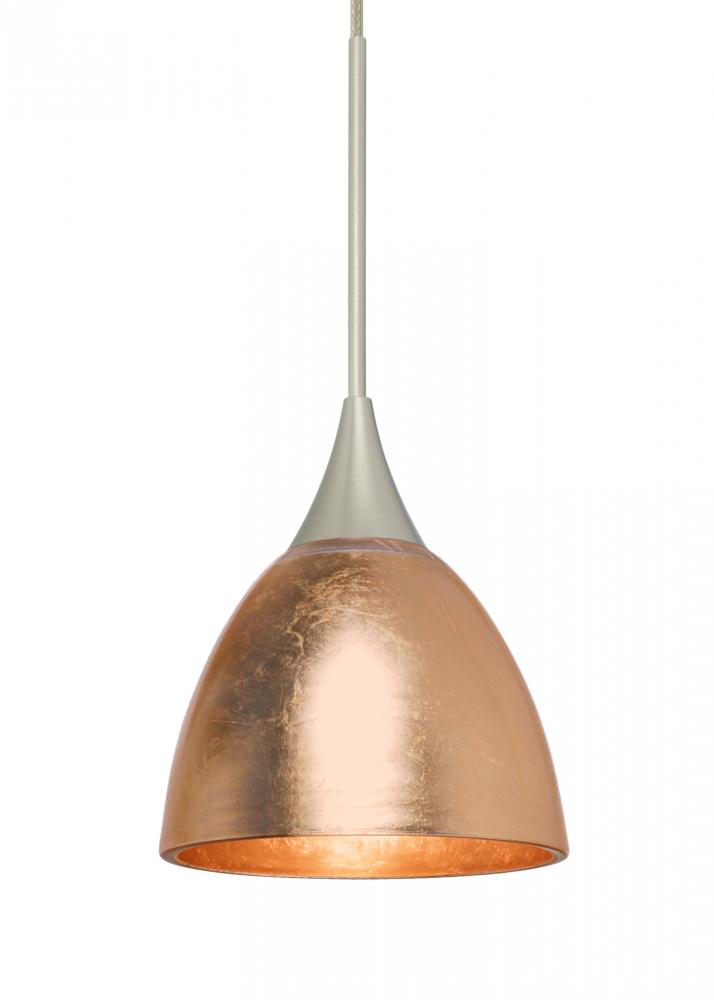 Besa Divi Pendant, Copper Foil, Satin Nickel, 1x9W LED, 15Ft. Cord