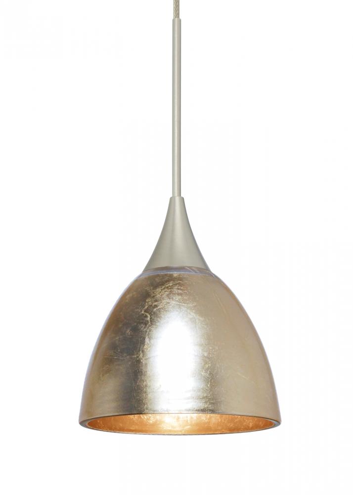 Besa Divi Pendant, Gold Foil, Satin Nickel, 1x9W LED, 15Ft. Cord