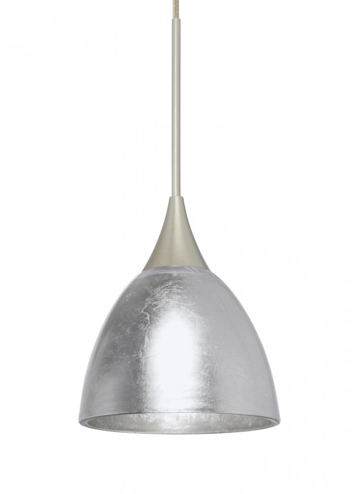 Besa Divi Pendant, Silver Foil, Satin Nickel, 1x9W LED, 15Ft. Cord