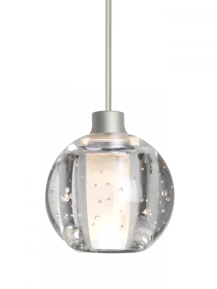 Besa, Boca 5 Cord Pendant, Clear Bubble, Satin Nickel Finish, 1x3W LED