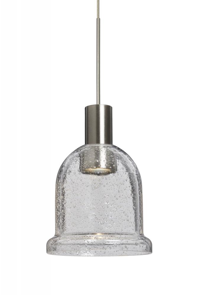 Besa, Kiba Cord Pendant, Clear Bubble, Satin Nickel Finish, 1x3W LED, 15Ft. Cord