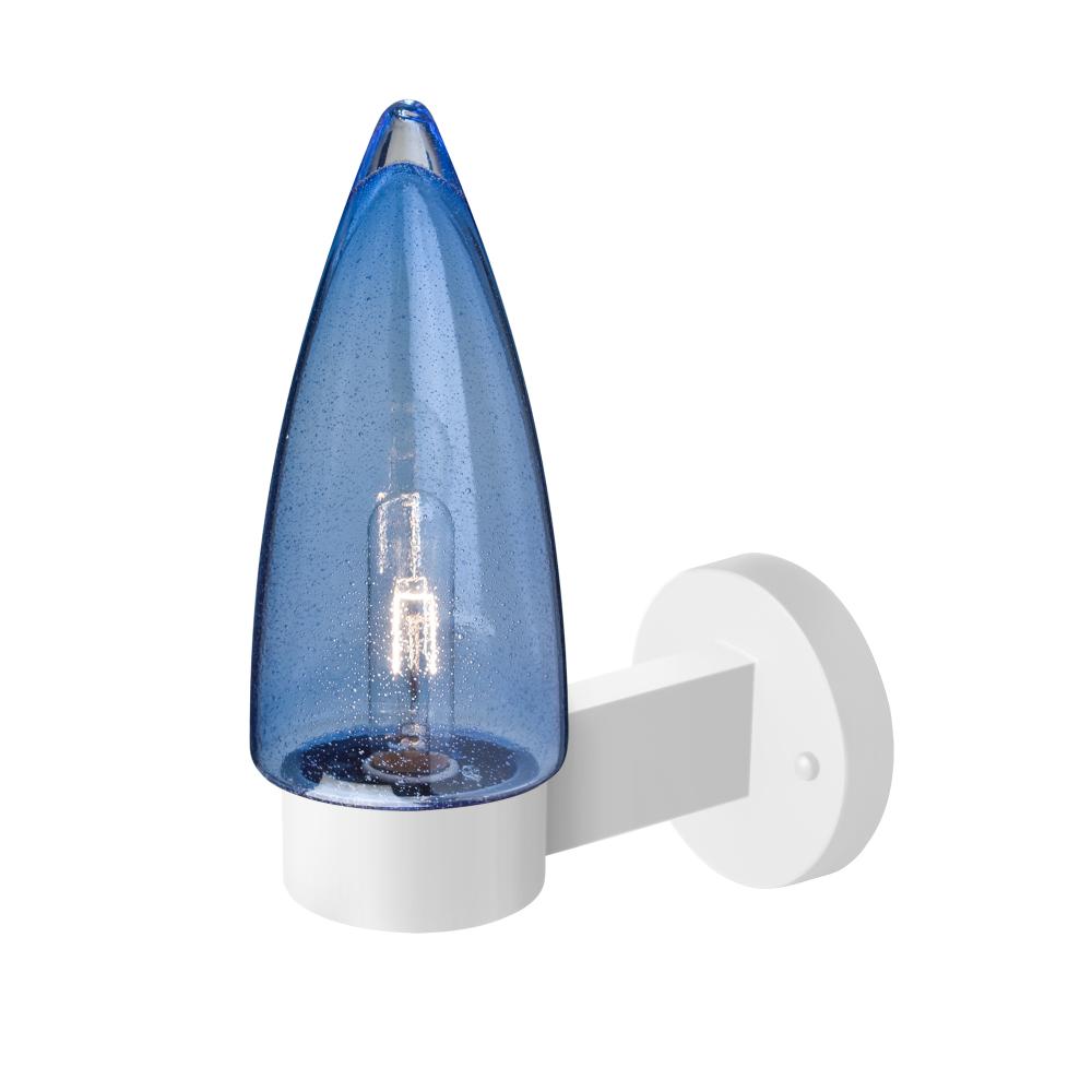 Sulu Outdoor Sconce, Blue Bubble, White Finish, 1x60W Medium Base