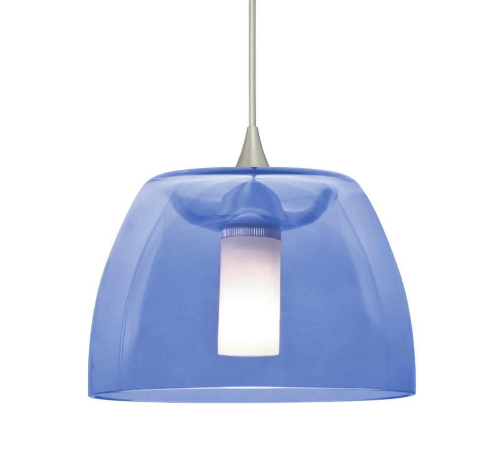 Besa Spur Cord Pendant, Blue, Satin Nickel Finish, 1x35W Halogen, 15Ft. Cord