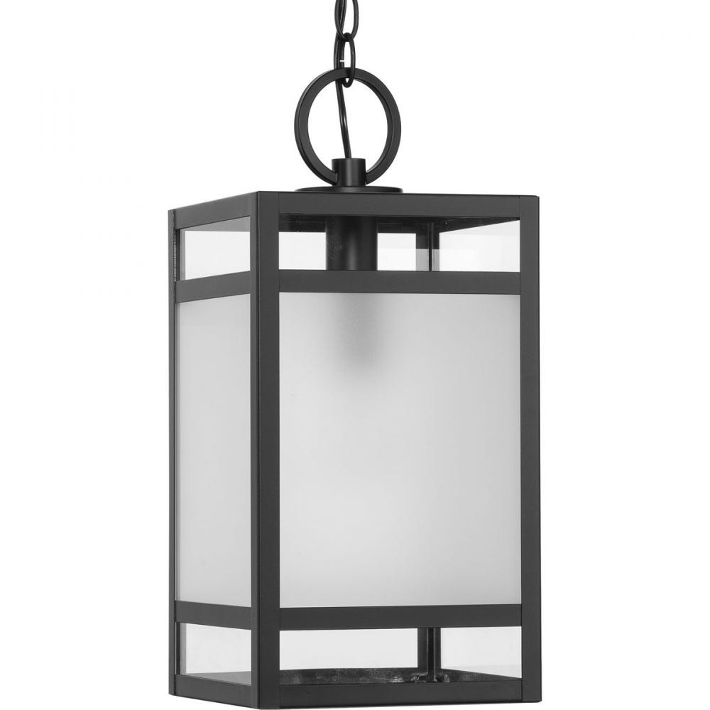 Parrish Collection One-Light Matte Black Clear and Etched Glass Modern Craftsman Outdoor Hanging Lan