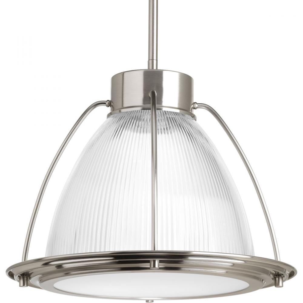 Prismatic Glass LED Collection One-Light Brushed Nickel Prismatic Glass Coastal Pendant Light