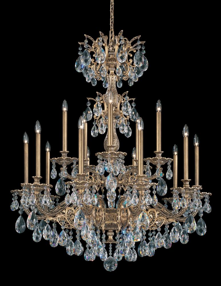 Milano 15 Light 120V Chandelier in Heirloom Gold with Clear Heritage Handcut Crystal