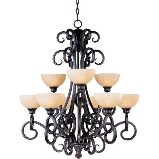 Nine Light Burnished Lichen Glass Up Chandelier