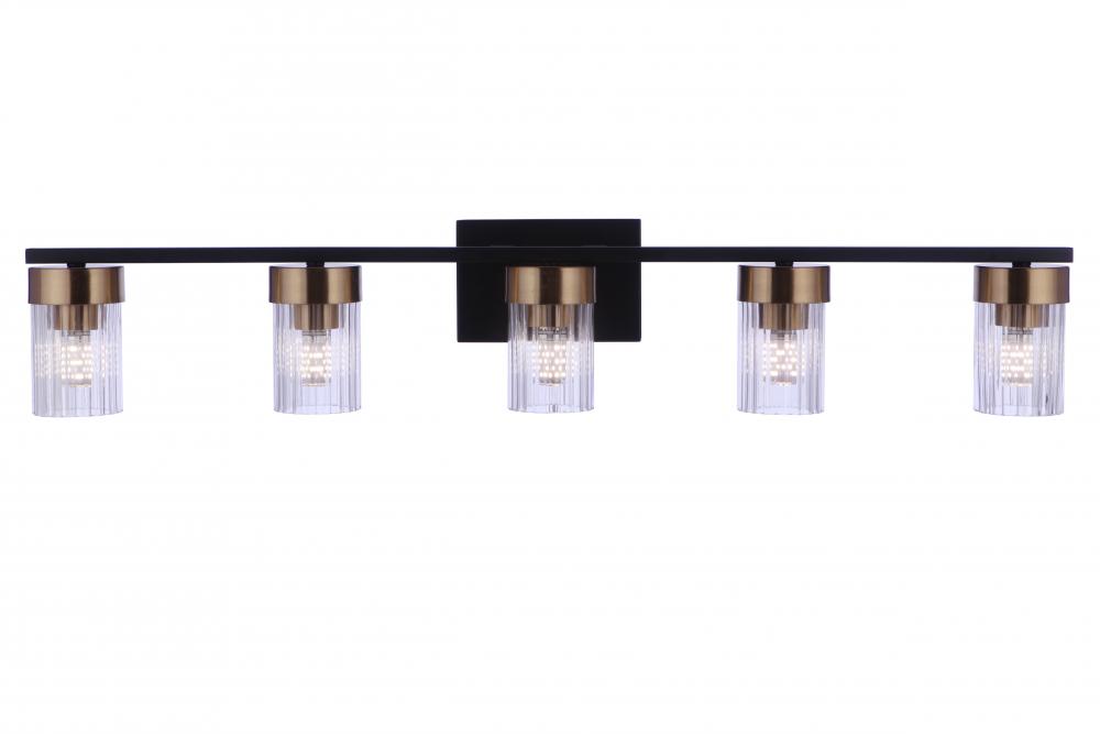 Bond Street 5 Light Vanity in Flat Black/Satin Brass