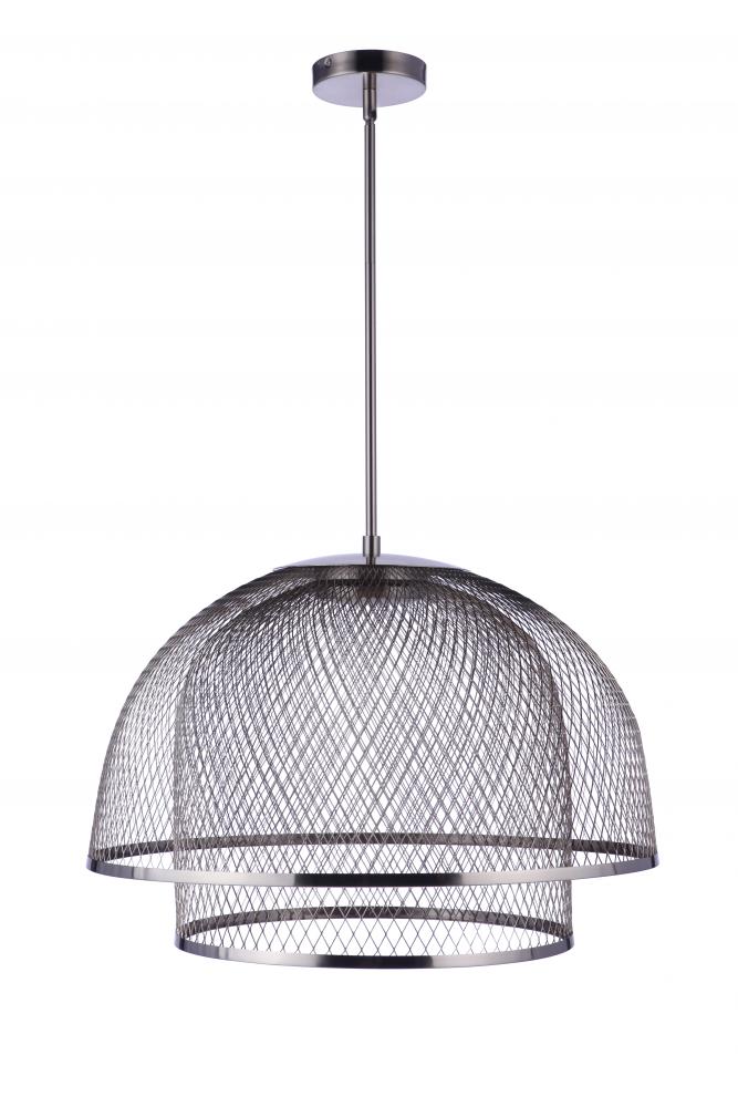 24.25" Diameter Sculptural Statement Metal Mesh Dome 2 Shade Pendant in Brushed Polished Nickel