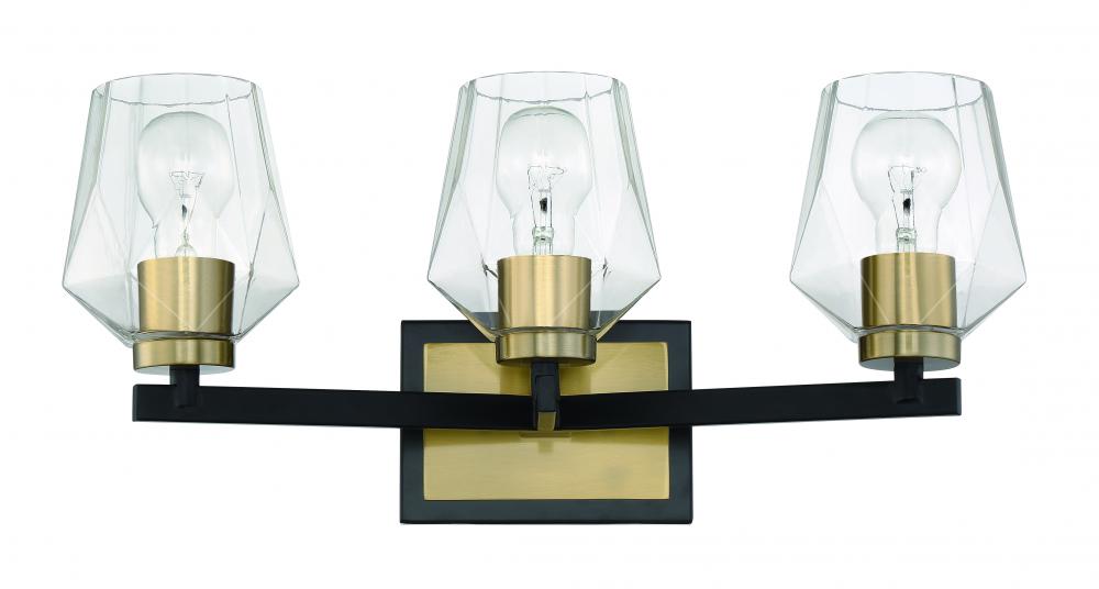 Avante Grand 3 Light Vanity in Flat Black/Satin Brass