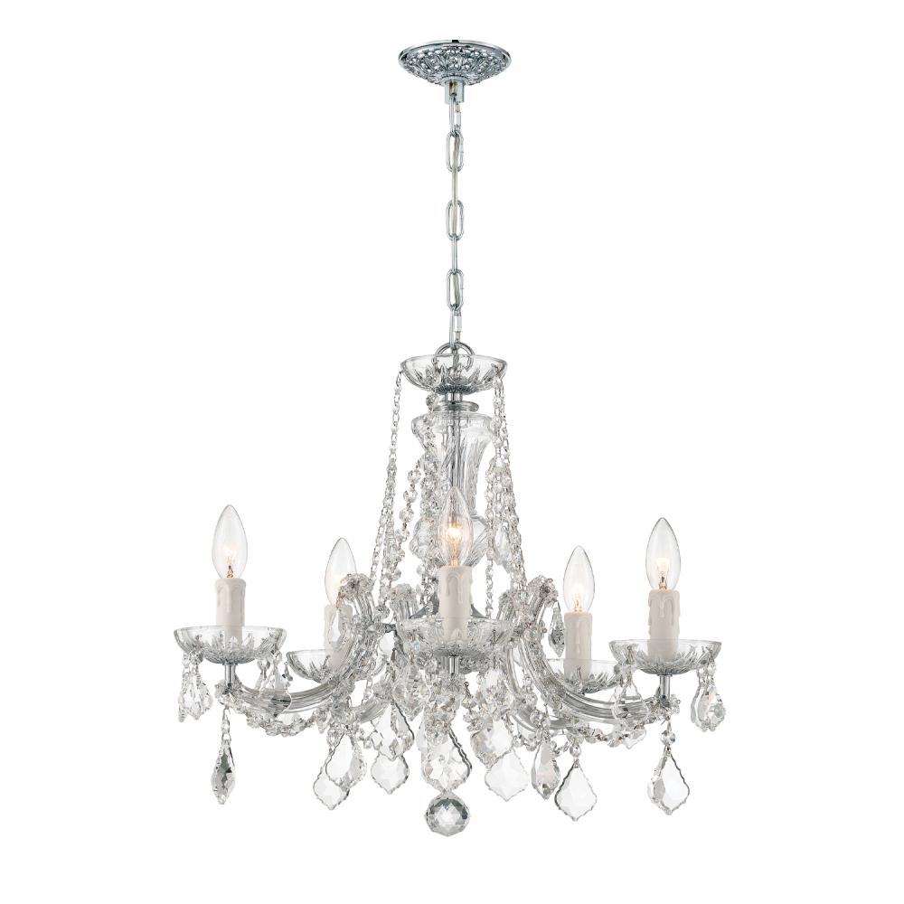 Maria Theresa 5 Light Hand Cut Crystal Polished Chrome Chandelier