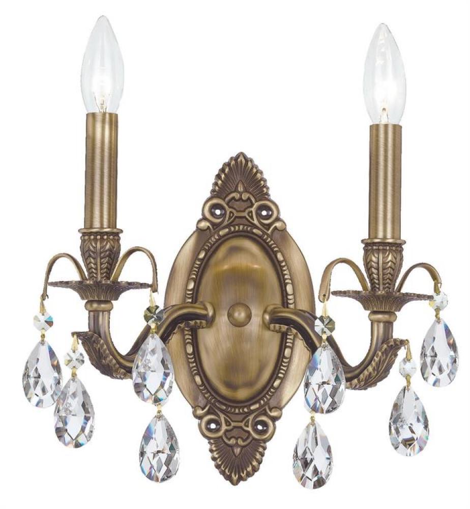 Dawson 2 Light Hand Cut Crystal Antique Brass Sconce