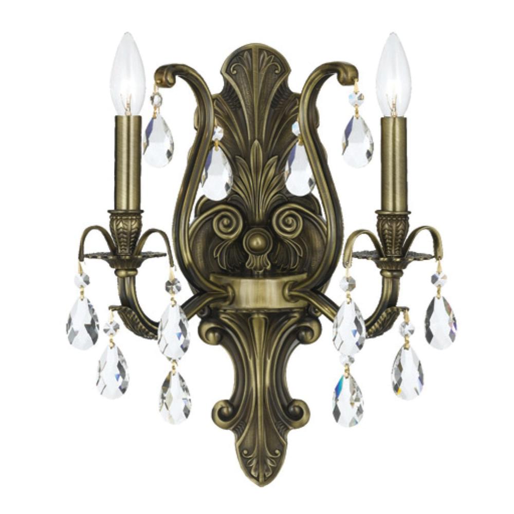 Dawson 2 Light Spectra Crystal Antique Brass Sconce