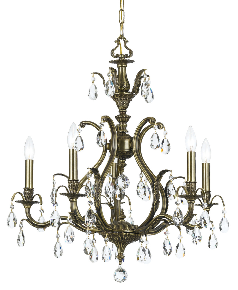 Dawson 5 Light Gold Teak Swarovski Strass Crystal Brass Chandelier