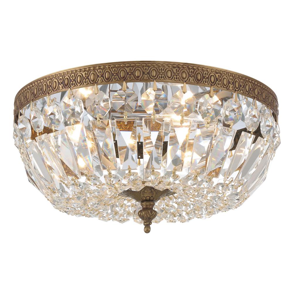 Crystorama 3 Light Spectra Crystal Olde Brass Flush Mount