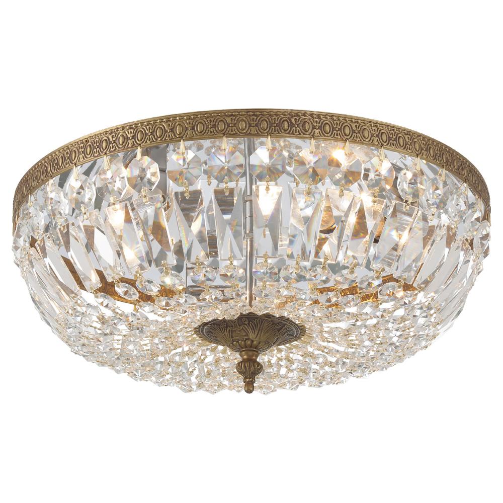 Crystorama 3 Light Clear Hand Cut Olde Brass Flush Mount