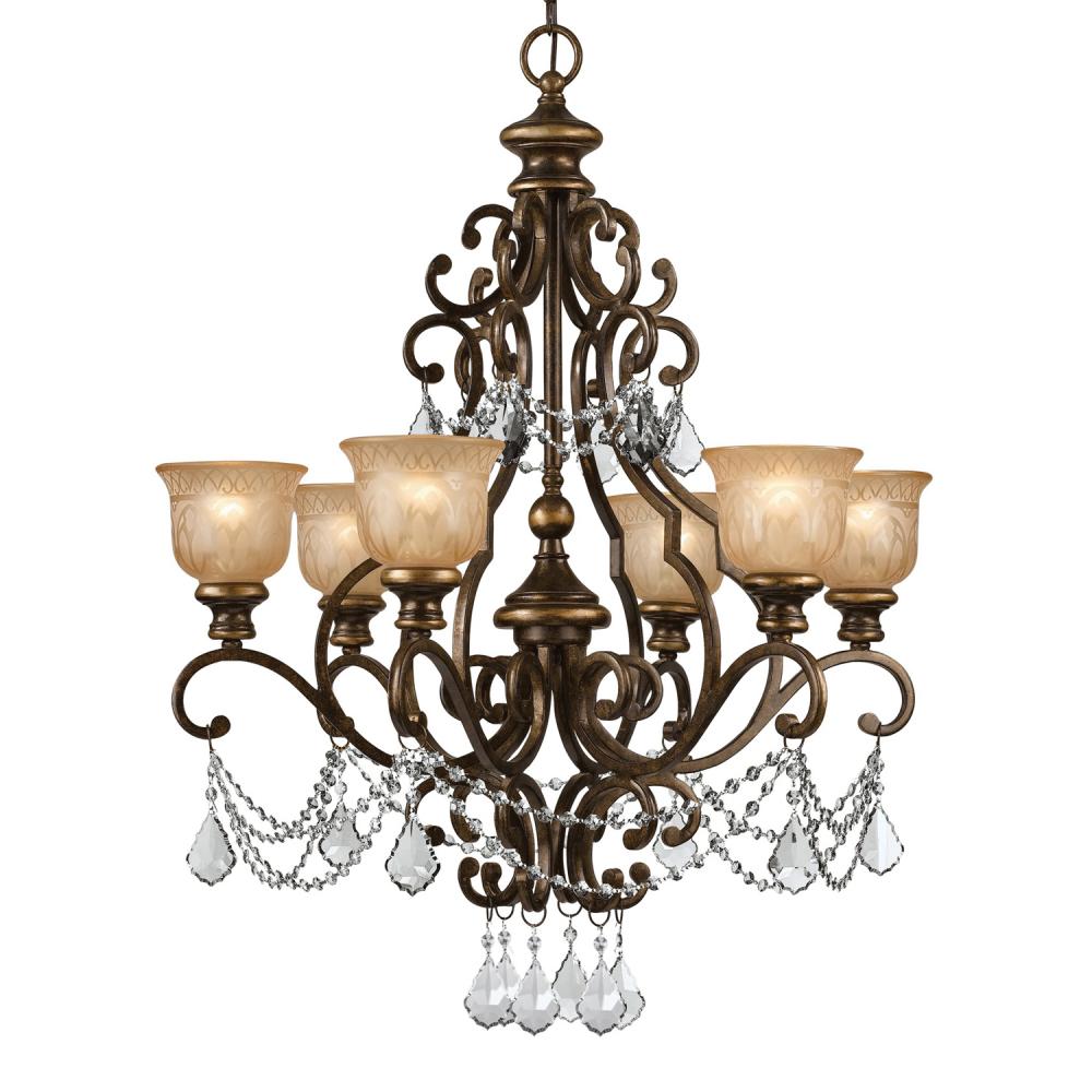 Norwalk 6 Light Spectra Crystal Bronze Umber Chandelier