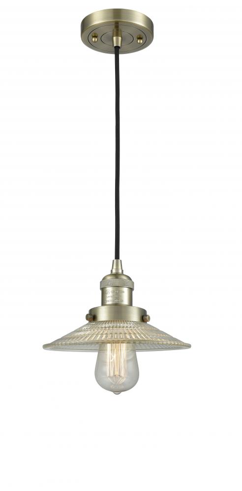 Halophane - 1 Light - 9 inch - Antique Brass - Cord hung - Mini Pendant