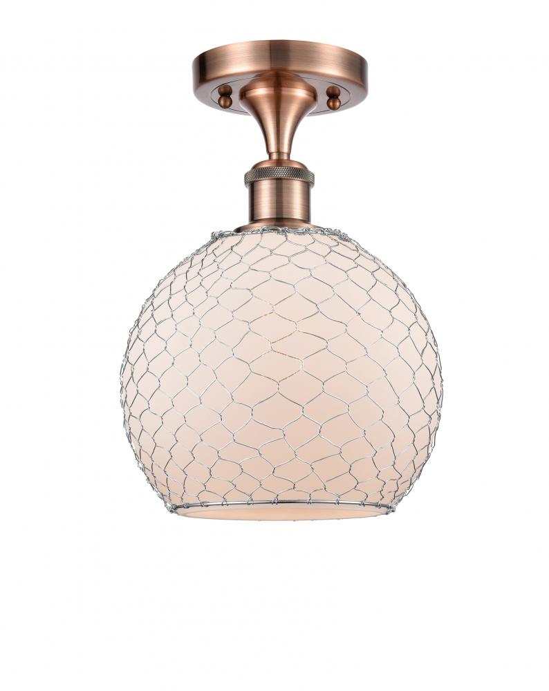 Farmhouse Chicken Wire - 1 Light - 8 inch - Antique Copper - Semi-Flush Mount