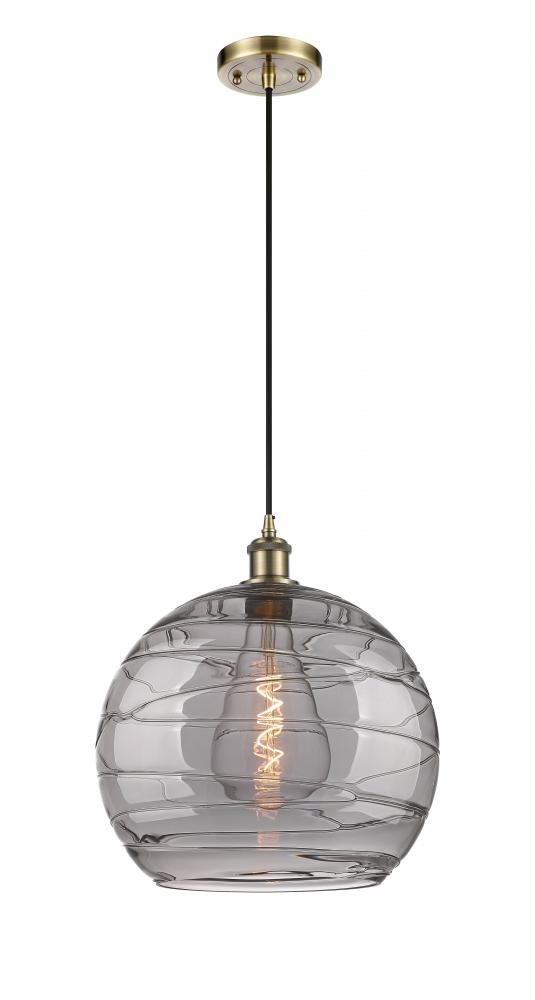 Athens Deco Swirl - 1 Light - 14 inch - Antique Brass - Cord hung - Pendant