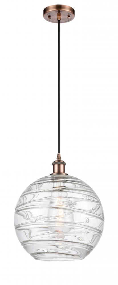 Athens Deco Swirl - 1 Light - 12 inch - Antique Copper - Cord hung - Mini Pendant