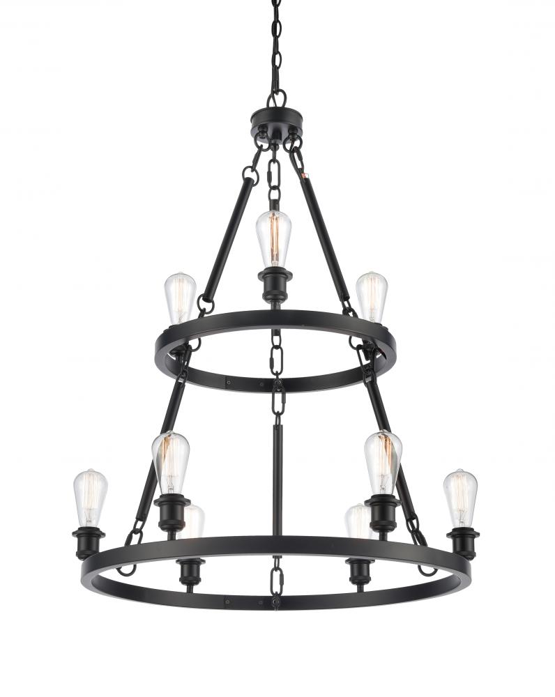 Saloon - 9 Light - 30 inch - Matte Black - Chain Hung - Chandelier