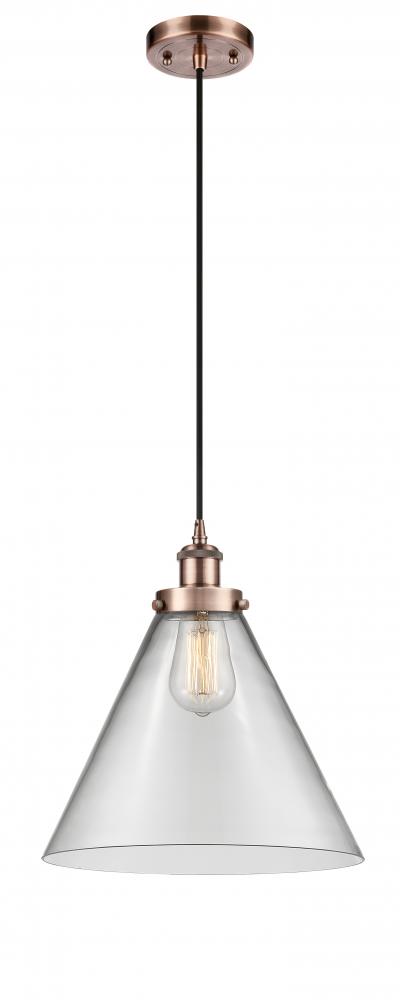 Cone - 1 Light - 12 inch - Antique Copper - Cord hung - Mini Pendant