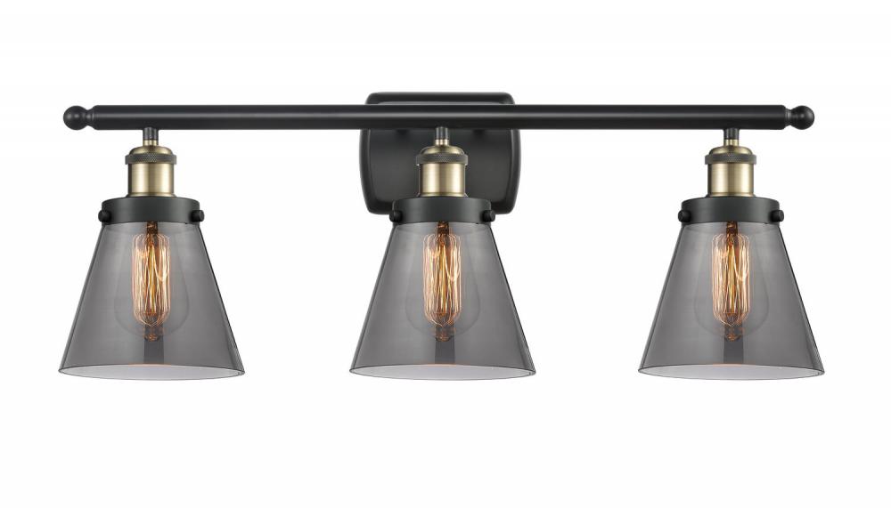 Cone - 3 Light - 26 inch - Black Antique Brass - Bath Vanity Light