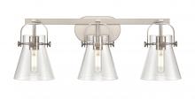  423-3W-SN-G411-6CL - Pilaster II Cone - 3 Light - 27 inch - Satin Nickel - Bath Vanity Light