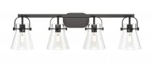  423-4W-BK-G411-6CL - Pilaster II Cone - 4 Light - 37 inch - Matte Black - Bath Vanity Light