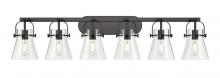  423-6W-BK-G411-6CL - Pilaster II Cone - 6 Light - 46 inch - Matte Black - Bath Vanity Light