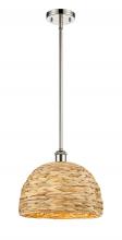  516-1S-PN-RBD-12-NAT - Woven Rattan - 1 Light - 12 inch - Polished Nickel - Mini Pendant