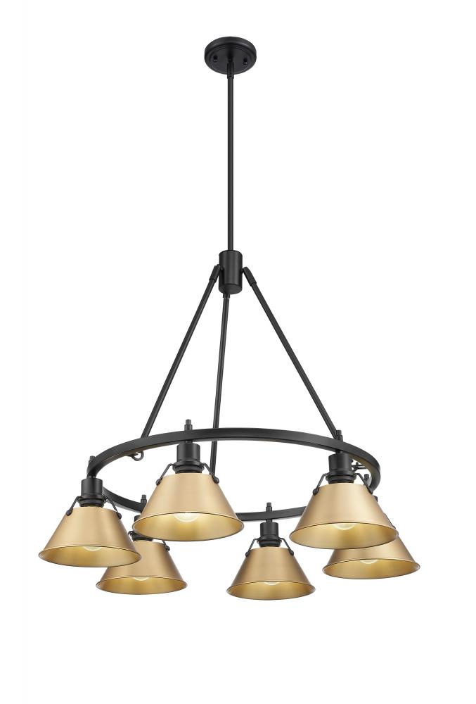 Orwell BLK 6 Light Chandelier in Matte Black with Brushed Champagne Bronze shades