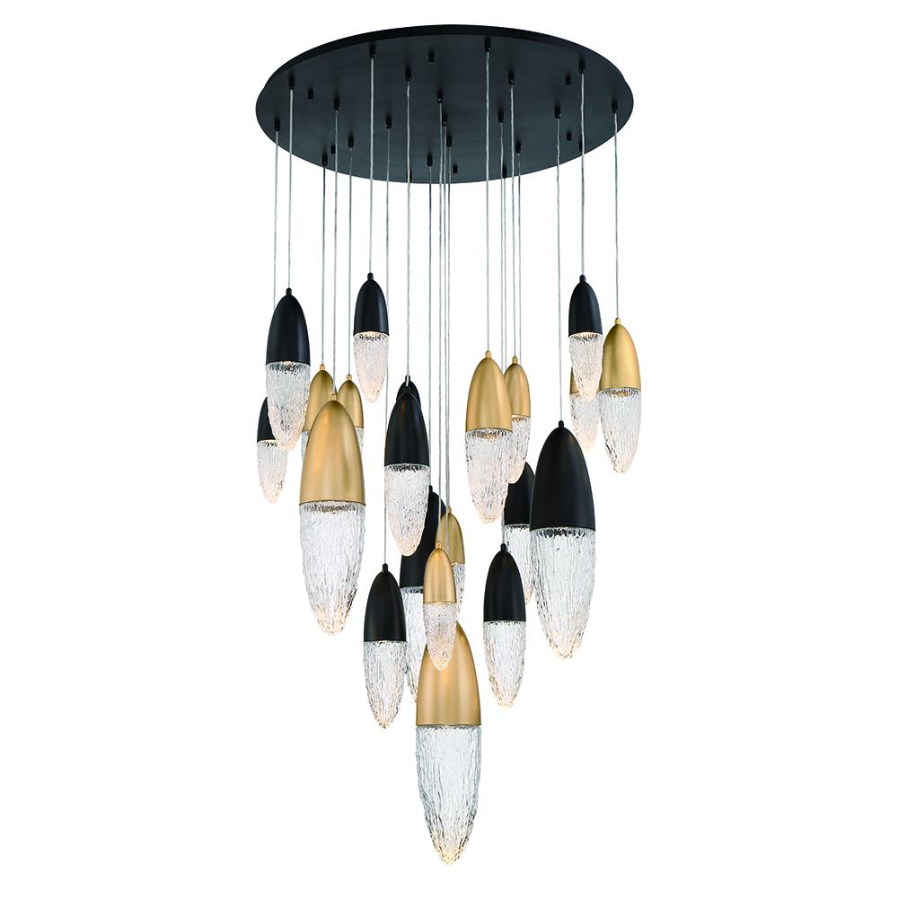 Ecrou 22 Light Chandelier in Mixed Black + Brass