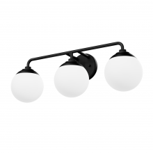  45226 - Hunter Hepburn Matte Black with Cased White Glass 3 Light Bathroom Vanity Wall Light Fixture