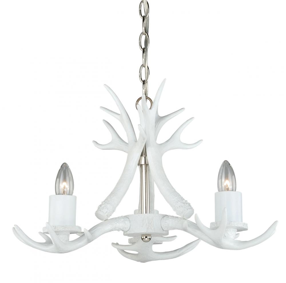 Vail 3L Antler Mini Chandelier White, Polished Nickel