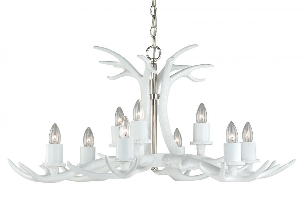 Vail 9L Antler Chandelier White, Polished Nickel