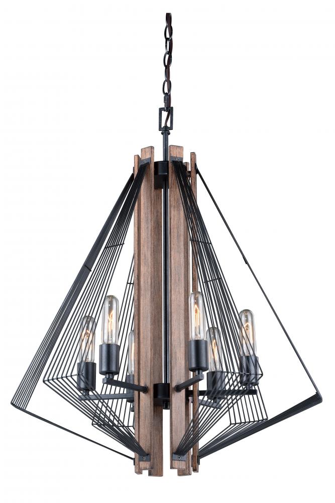 Dearborn 6L Chandelier Black Iron and Burnished Oak