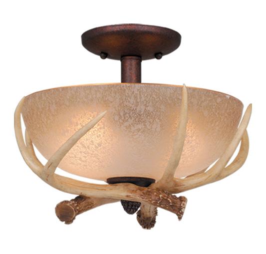 Lodge 2L LED Antler Fan Light Kit or Semi Flush Ceiling Light (Dual Mount) Weathered Patina