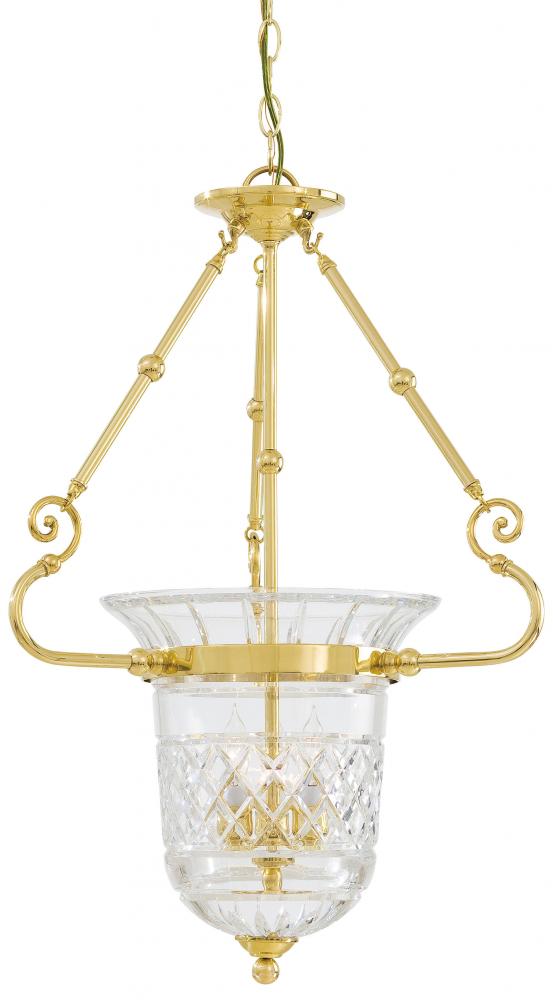 Brass Crystal Cut Clear Glass Foyer Hall Pendant